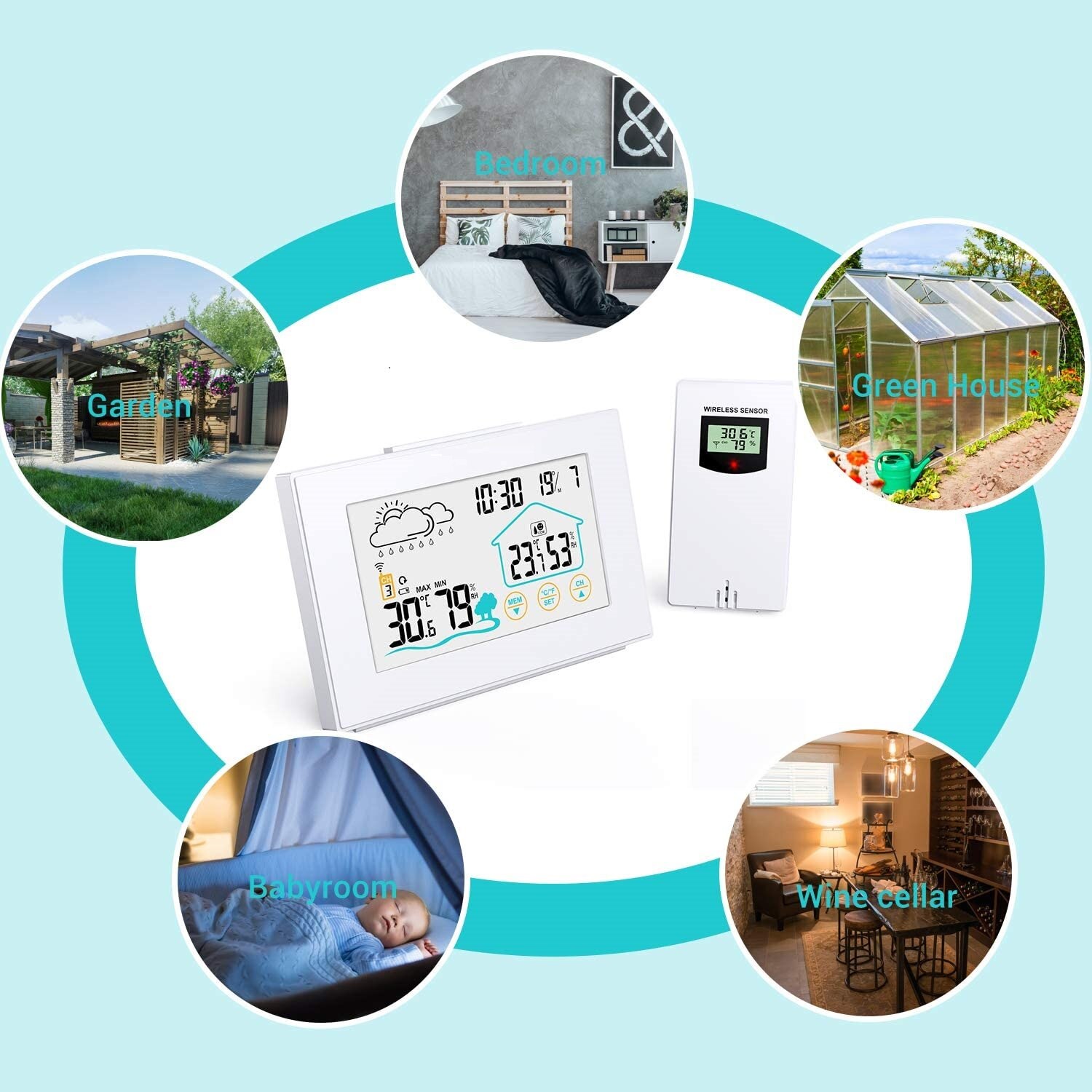 Digoo – Station météo thermomètre et hygromètre sans fil DG-TH8380, avec écran tactile, prévision extérieure, horloge