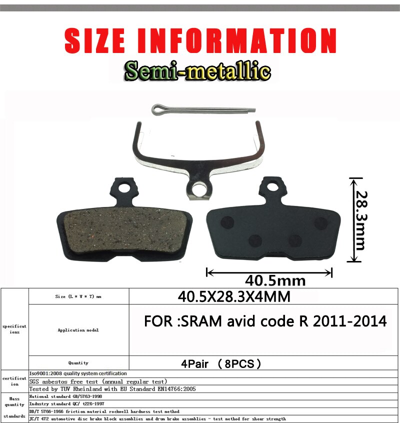 4 Paar Semi-Metallic Mtb Fietsen Mountain E-BIKE Fiets Schijfremblokken Pin Voor Sram Avid Code R Accessoires