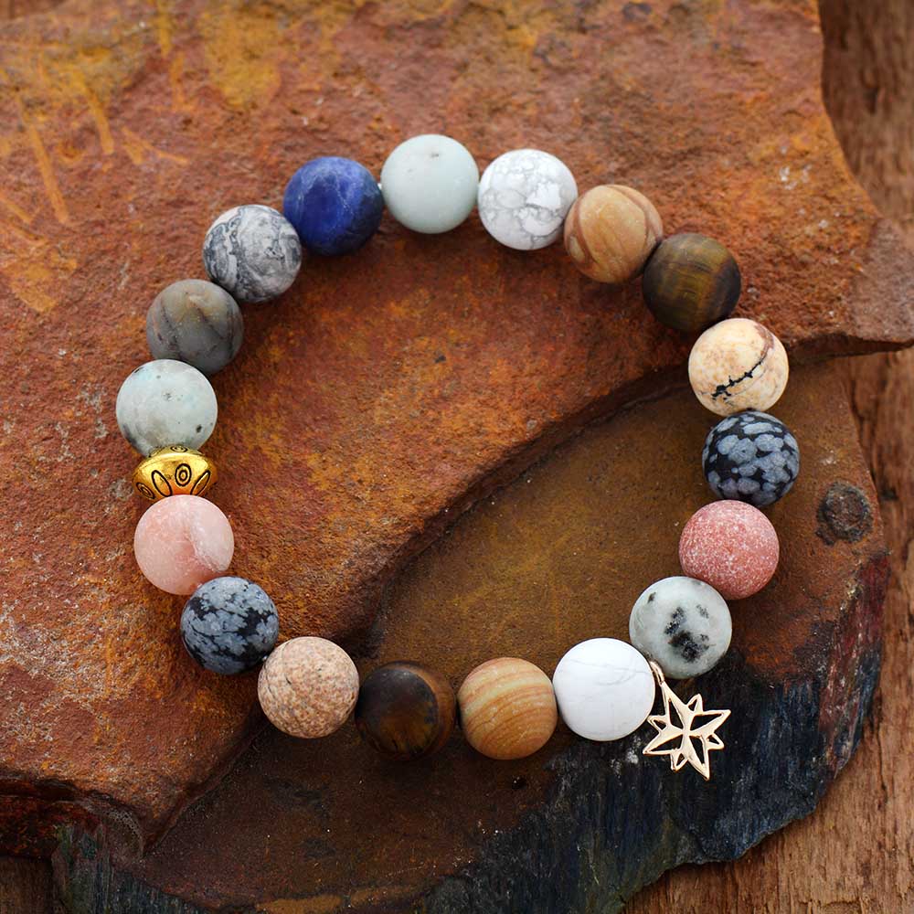 Beaded Stone Bracelet 10mm Matte Semi Precious Stone Women Stretchy Bracelets Yoga Mala Elastic Charm Bracelets Jewelry