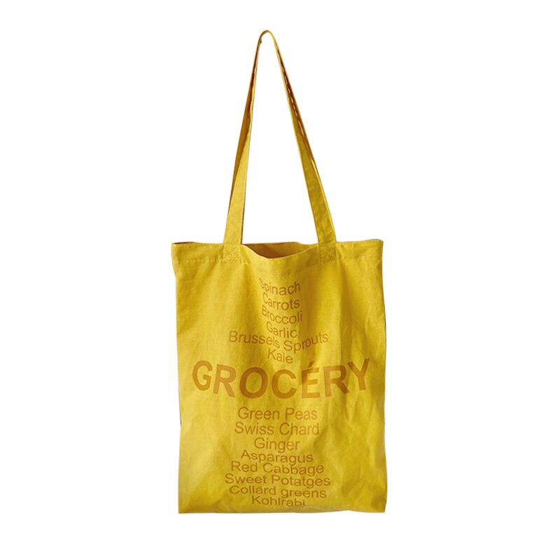 Ladies Canvas Shoulder Bag Female Pink Letter Printing Casual Tote Woman Simple Shopping Bag Student School Bag Girl Handbag: Yellow