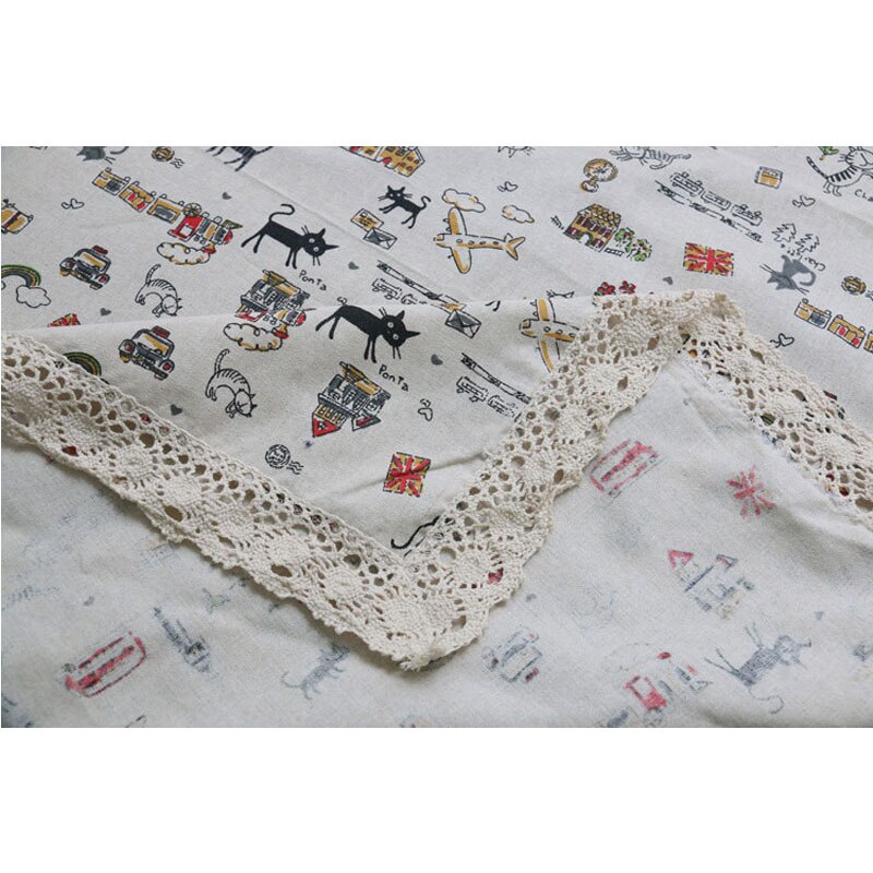 Chat motif décoratif nappe coton lin dentelle nappe à manger Table couverture pour cuisine maison nappe 6