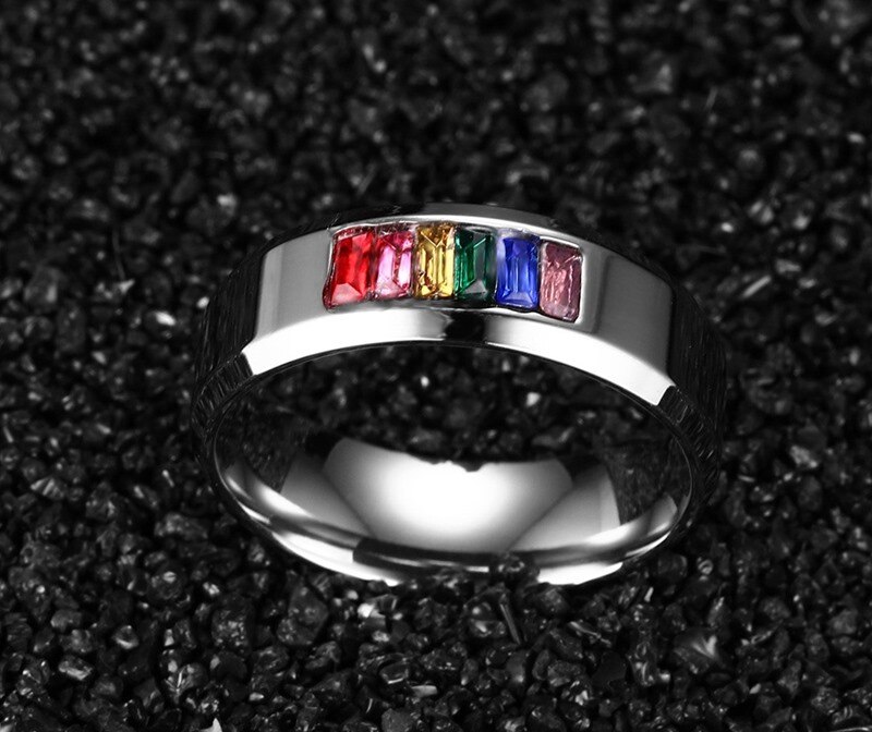 Vnox Crystal Ring voor Vrouwen 316l Rvs Vrouwelijke Regenboog Kleur Steen Ring