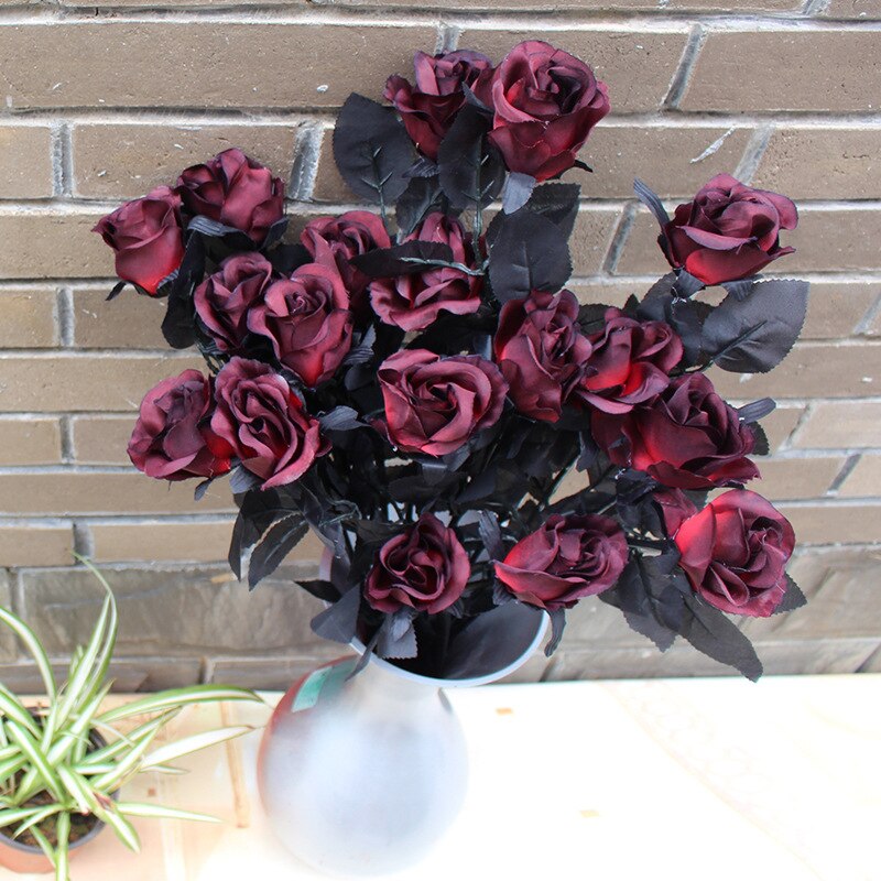 1pc store sorte roser kunstige blomster håndlavede dekorerede roser gør-det-selv hjem halloween julefest indretning 62*7.5cm