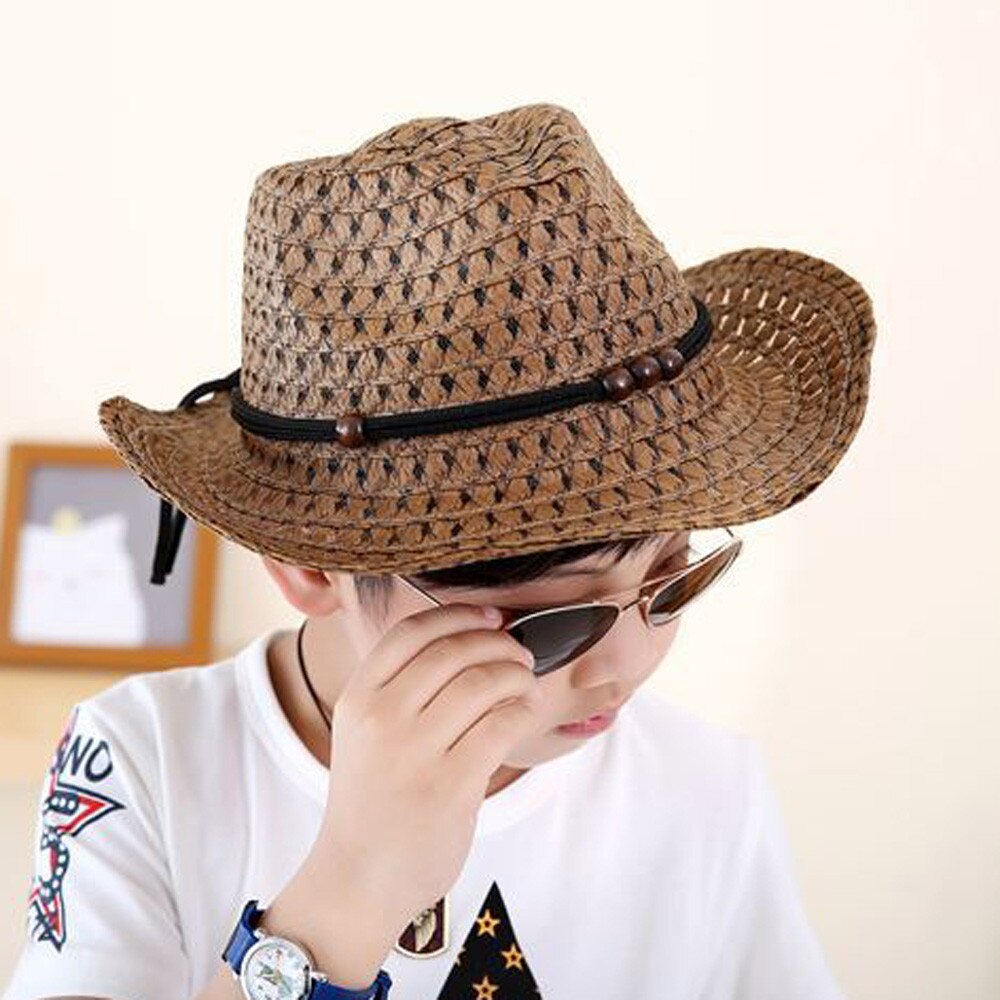 Lonsant Di Estate Del Cowboy Cappello Di Paglia Per I Bambini Solido Tessitura Dolce Retro Kid Protezione Di Zon Strand di