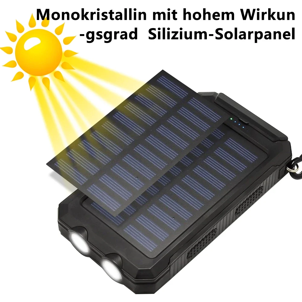 20000mAh batterie solaire charge rapide chargeur Portable téléphone batterie externe 2-USB avec lampe de poche SOS Powerbank extérieur