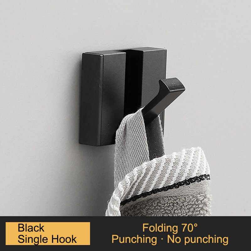 Porte-serviettes pliant Non marquant, sans poinçon, crochets muraux, porte-vêtements, pour salle de bains, cuisine, chambre à coucher, couloir: All Black 1 Hook 70