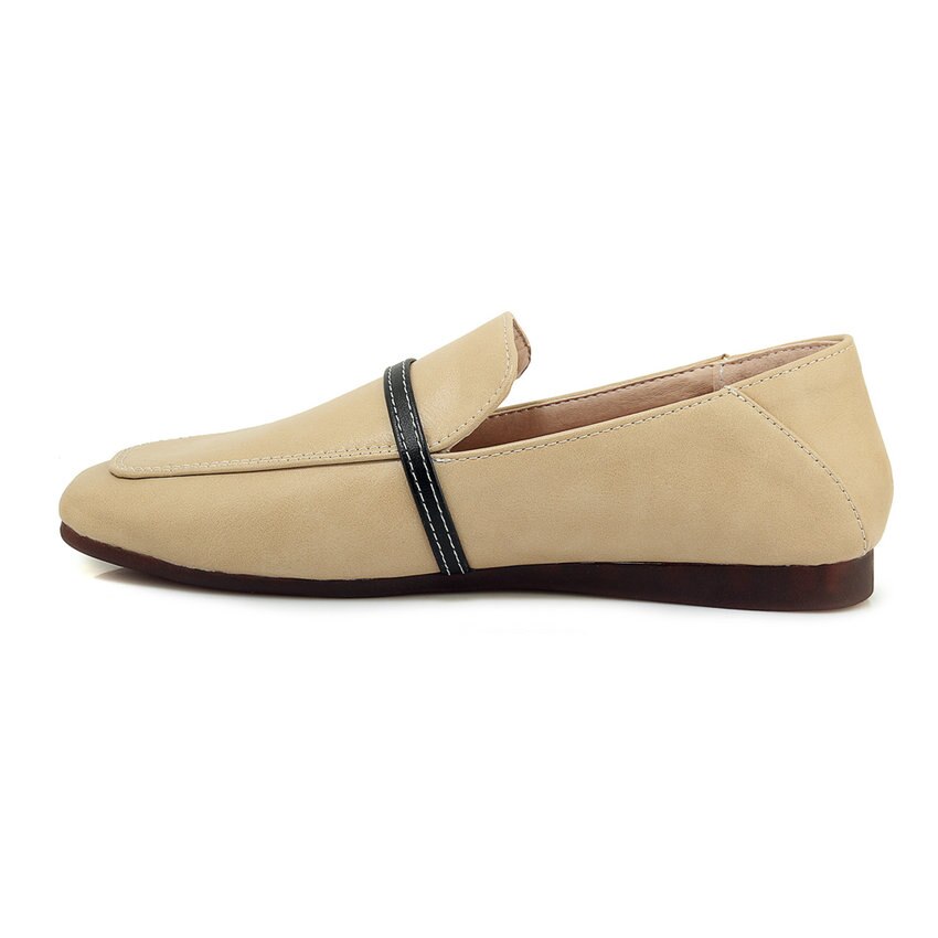 Qutaa kvinnor pumps lågklackat pu läderplattform fyrkantig tå retro casual slip on casual skor dam pumps stor storlek 34-43