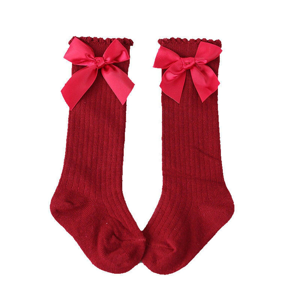0-4Y Infant Baby Girl Socks Knee High Bows Princess Socks Cute Long Tube Booties Socks 5 Colors: Red / S