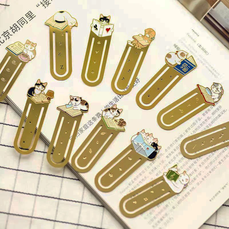 Leuke Kat Bladwijzers Metalen Boek Clips Kawaii Kittens Papieren Pagina Houder Japanse Briefpapier Lezen Gereedschap School Kantoorbenodigdheden