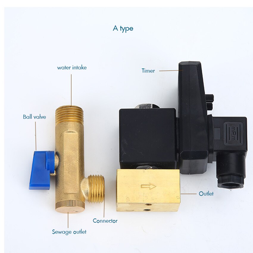G1/2" DN15 Automatic Timed Water Tank 2-way Direct-acting Drain Valve Air Compressor Solenoid Valve AC220V AC110V DC24V DC12V
