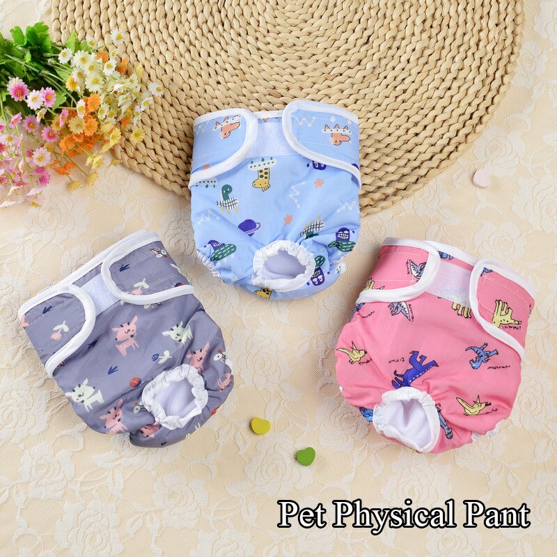 Dog Diaper Physiological Pants Cartoon Print Pet Diaper Pants Washable Bitch Dog Shorts Underwear Puppy Briefs