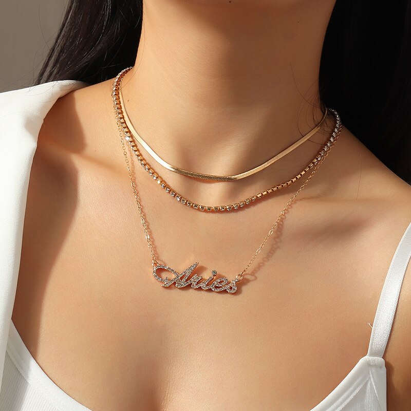 3 Stk/set Multilayer Sterrenbeeld Hanger 12 Constellation Ketting Horoscoop Ram Leeuw Schorpioen Snake Chain Choker Verjaardag Sieraden: Aries