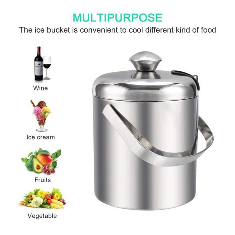 YMEEI 1.3L Ice Bar Bucket Stainless Steel Double Wall Ice Cube Container Champagne Bucket With Tongs Lid Home Bar Tool