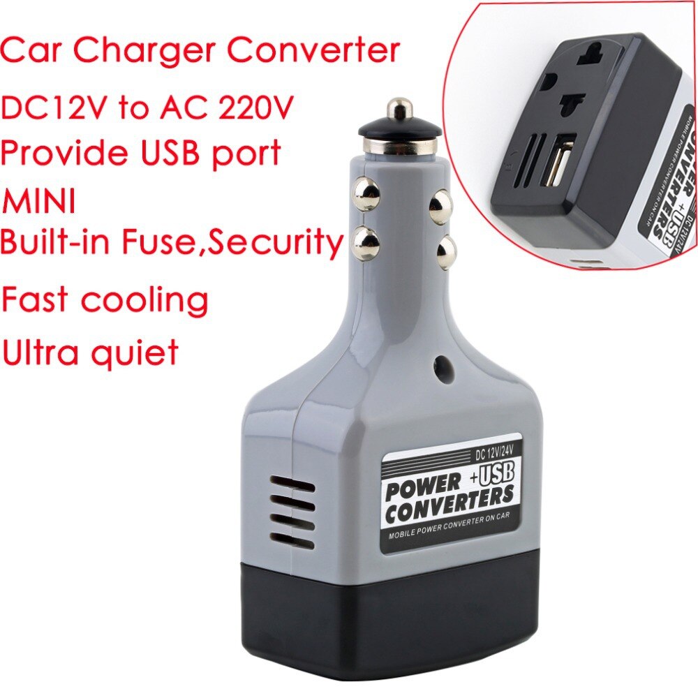 Portable Car Power Inverter Adapter Mobile Auto Power Car Charger Converter With USB Interface Shortcircuit Protection