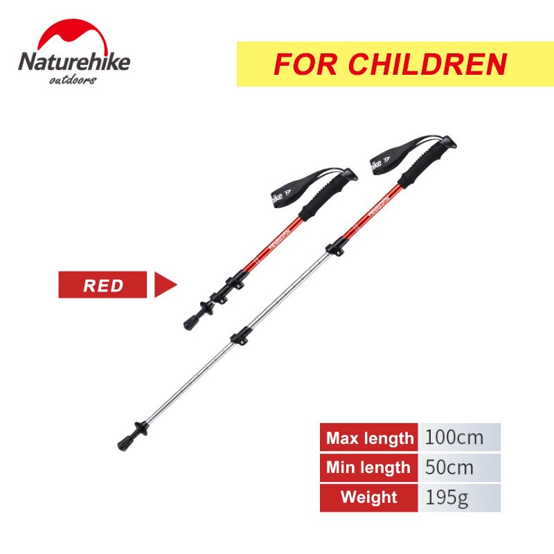 NatureHike ST01 External Quick lock Trekking pole hiking telescope stick nordic walking stick hand Crutch Alpenstocks Adult Kids: Red 100cm