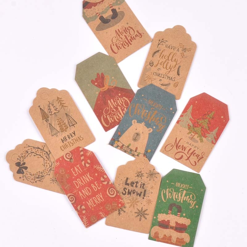 50 sztuk zawieszka z papieru pakowego na pudełko cukierków dekoracja na choinkę malowane zawieszki tagi prezenty etykiety DIY Handmade Party Decor c3010