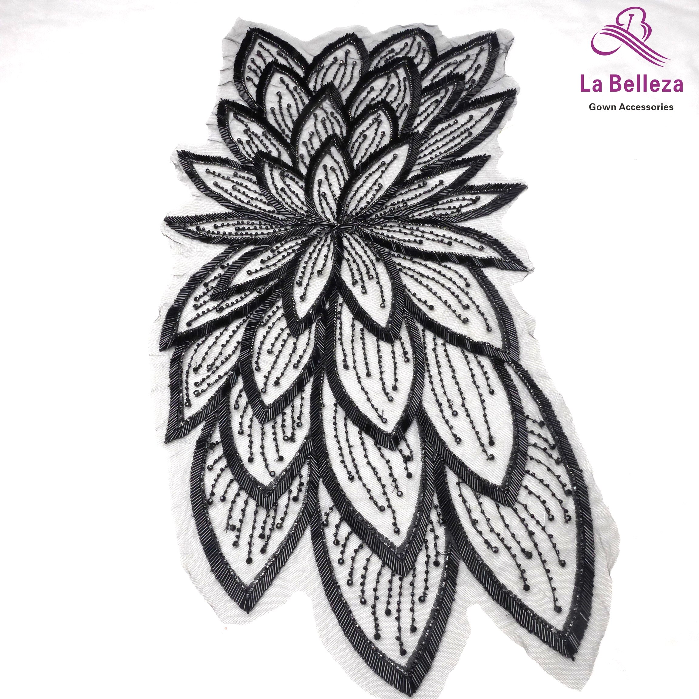 La Belleza Zwarte Kralen Applique Patch, Zilver Grote Patch, Handgemaakte Kristallen Steentjes Gown Applique Accessoires, Gold Patch