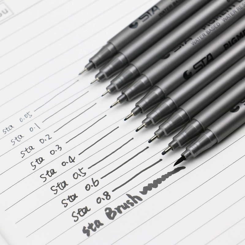 9 Stuks/set Sta Sketch Markers Art Marker Pen Verschillende Tip Maten Pigment Liner Water Gebaseerd Voor Tekening Handschrift Briefpapier