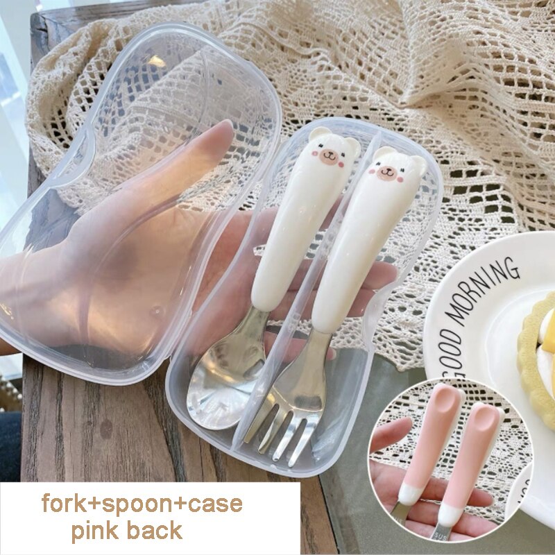 Kawaii Bear Cutlery Set Ceramics Handle 304 Stainless Steel Spoon and Fork Set Kitchen Dinnerware Flatware for Kids Adults