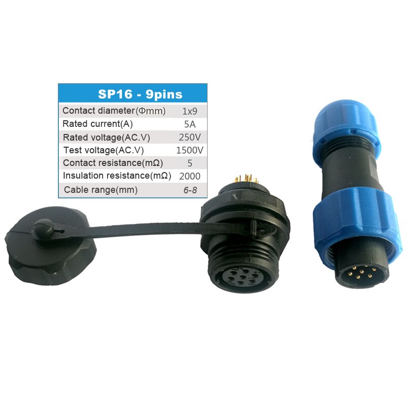 sp16 waterproof plug 2/3/4/5/6/7/9 pin plastic Male Plug & Female Socket for 6-8mm cable Panel Mount Wire connector: 9pin