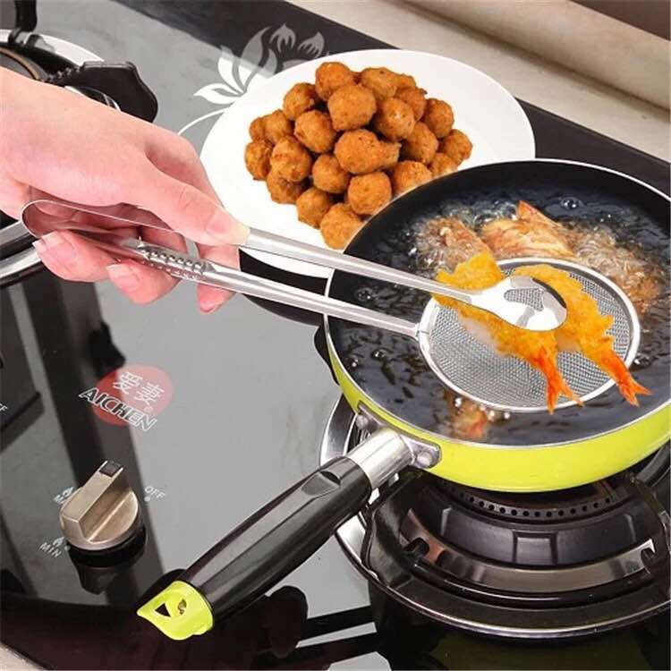 Colador de acero con Clip para alimentos, colador de malla para freidor de bocadillos, barbacoa Tong, filtro malla cuchara, colador de alimentos fritos