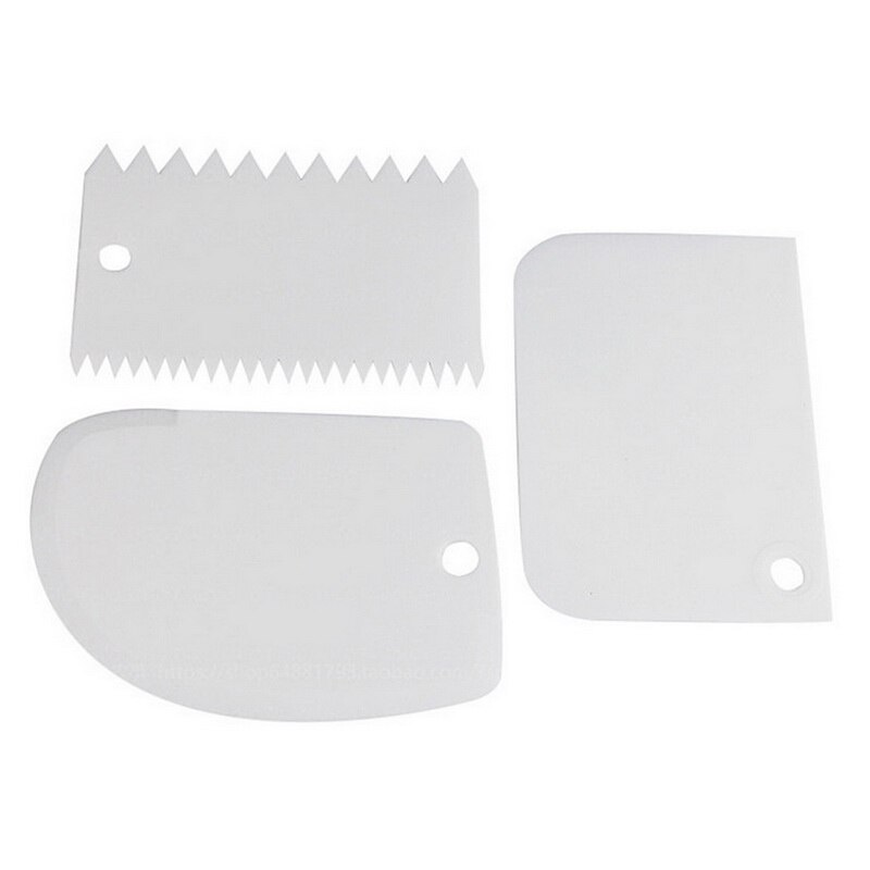 3 stuks/set taart schraper fondant schraper taartdecoratie effen glad gekarteld doorzichtige kommen glad glazuur veelzijdige functie tool: Wit