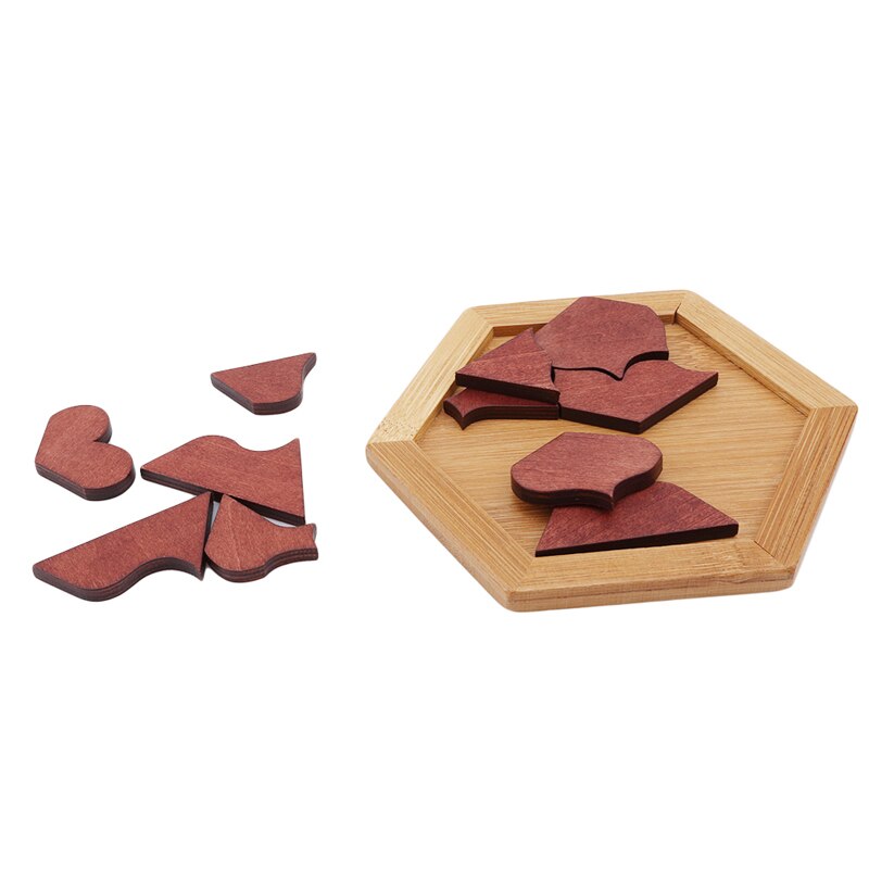 Giocattoli educativi per bambini in legno sette pezzi di Puzzle Puzzle a forma di cuore Puzzle intelligente giocattolo di riconoscimento della forma di educazione precoce