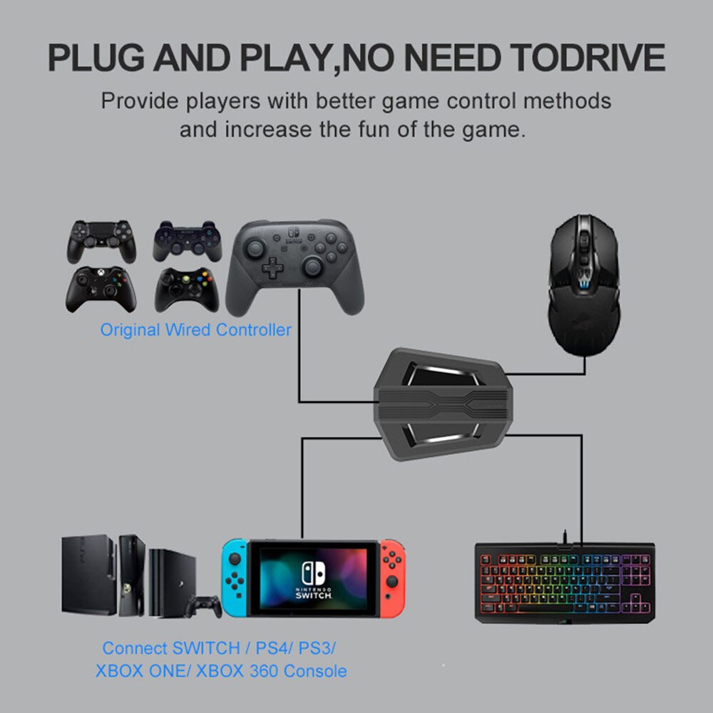 Combo clavier et souris de jeu rétro-éclairé rvb, 3200 DPI, une main, avec convertisseur pour PS4, Xbox, Nintendo Switch