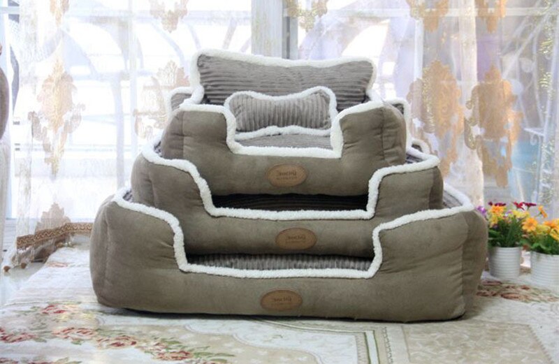 Niche de luxe amovible et lavable pour chien, niche douce et chaude pour chat, lit pour chiot, confortable, grand canapé pour animaux de compagnie, tapis et coussin: Gris / 50 x 40cm