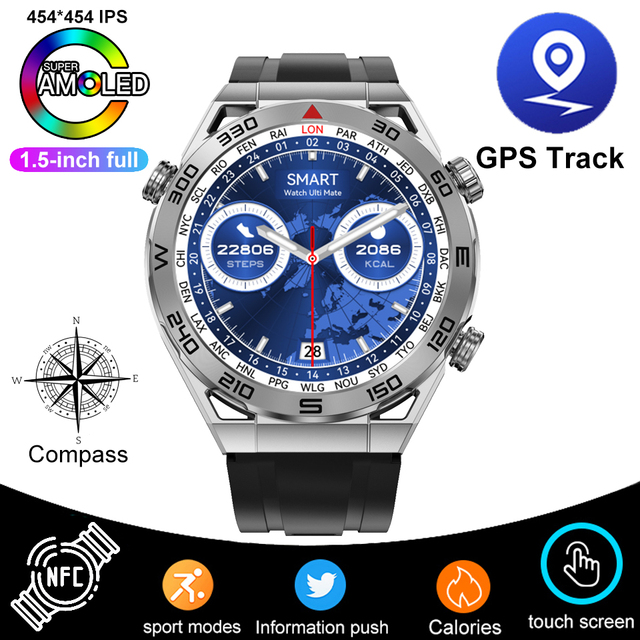Huawei DT UltraMate Smartwatch pour homme, NDavid, boussole, appel Bluetooth, suivi GPS, ECG 2024 +, sport, original, , 100: Black