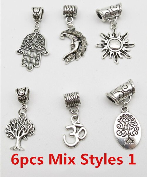 6 Stks/pak Verschillende 6 Stijlen Viking Charms Haar Vlecht Dread Baard Dreadlock Kralen Manchetten Ringen Hoofddeksels Sieraden Voor Mannen Vrouwen: 6pcs Mix Styles 1