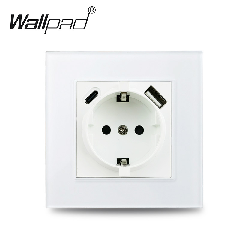 Wallpad EU Standard Single Power Socket Touch Switch Usb Wall Sockets Double Triple Wall Quadruple Glass Sockets: Red