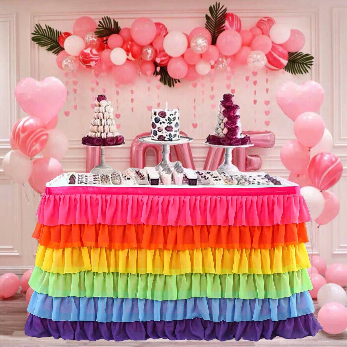 Multifarvet borddug dækning rektangel bord nederdel bordservice fødselsdag indretning: 6 lag