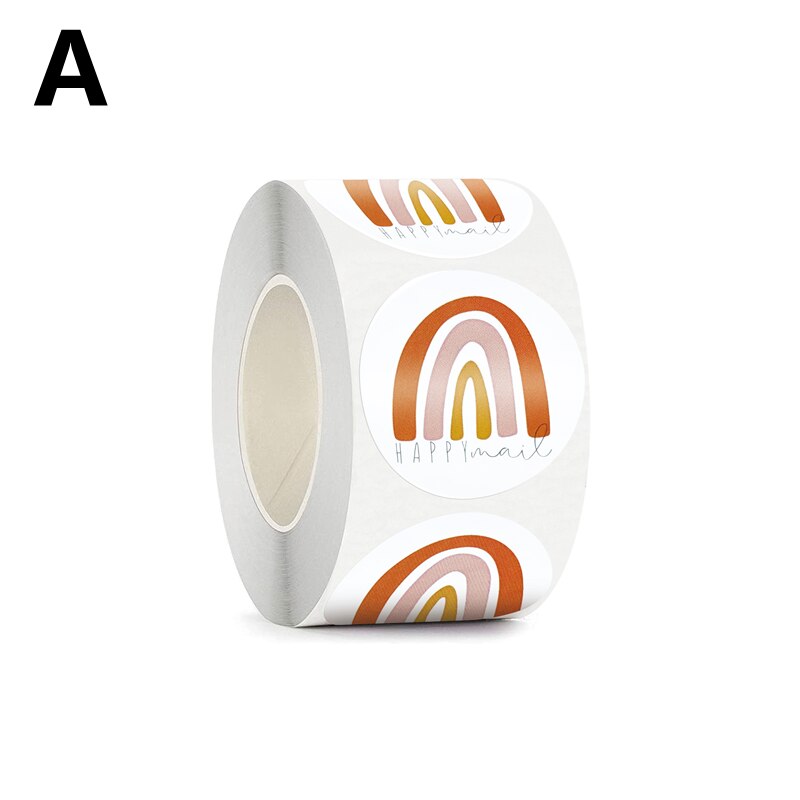500Pcs/roll Happy Mail Rainbow Sticker Boxes Mailers Envelope Sealing Labels Round Small Business Scrapbooking Sticker: A