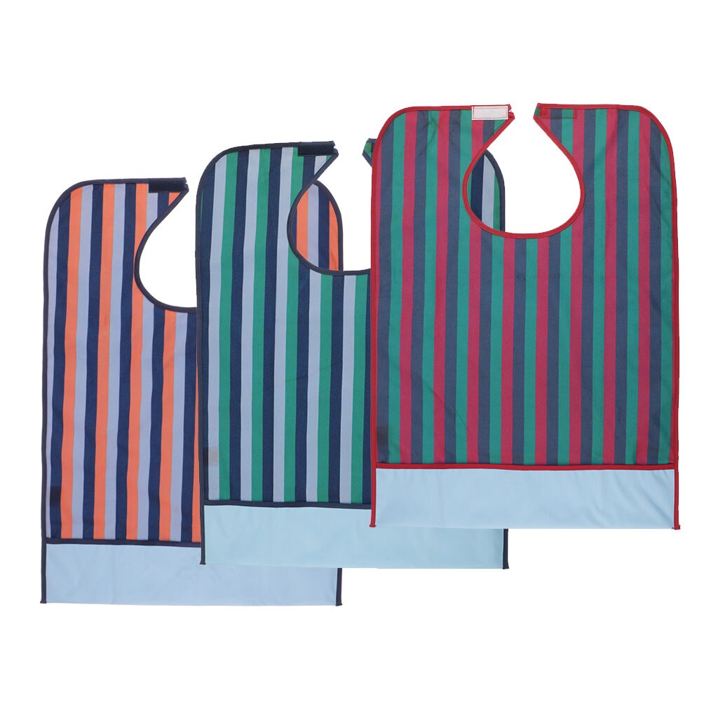 Bavoirs adultes pour manger, tablier de protection de vêtements à rayures imperméables avec ramasse-miettes pour les personnes âgées