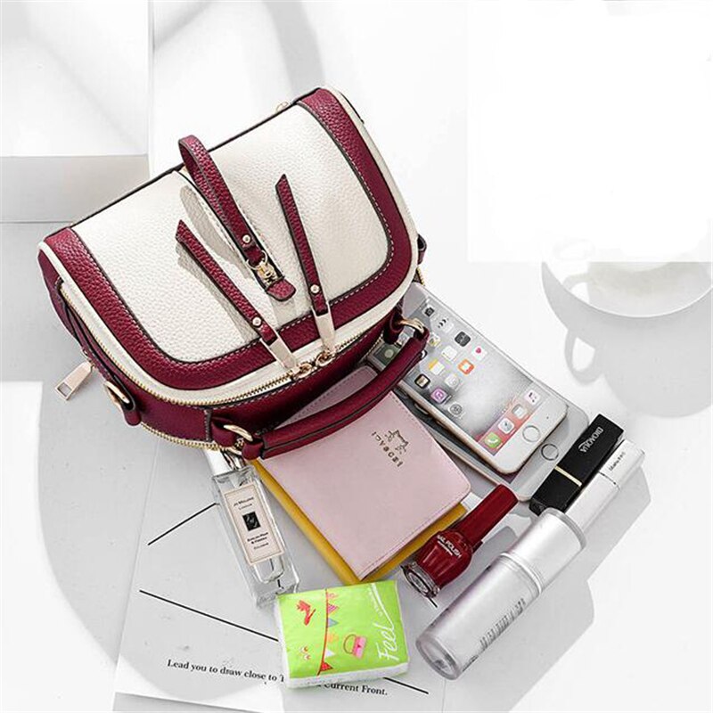 Small Contrast Color Top-Handle Bag Women Crossbody Bags Phone Purse Single Shoulder Zipper PU Leather Bags