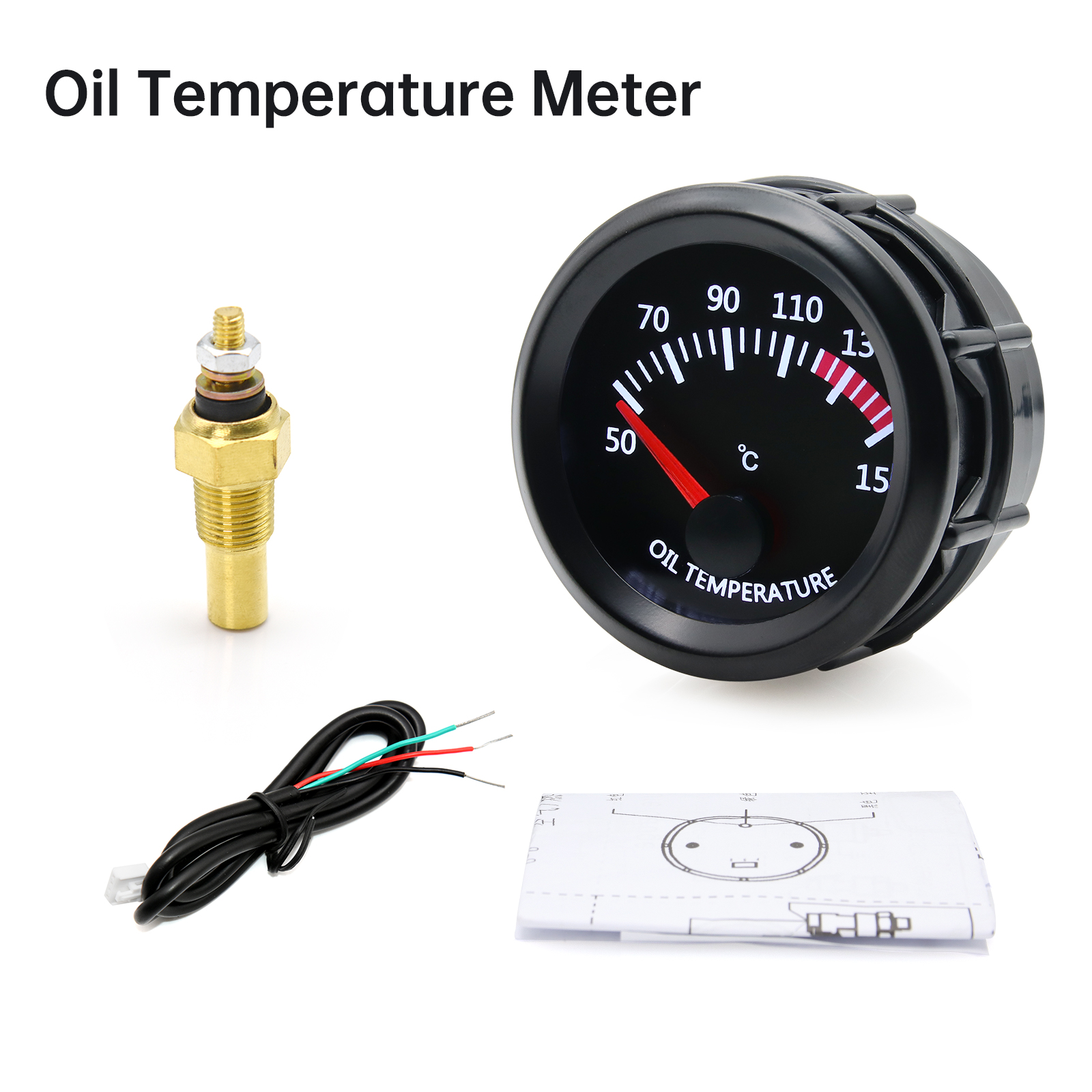 52mm Car Exhaust Gas Temp Gauge Vacuum Oil Pressure Bar PSI Gauge Voltmeter Oil Temperature Water Temp With Sensor for 12V Car: Brown