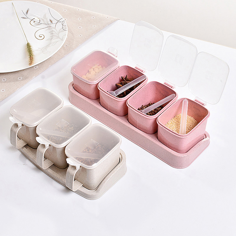 1 Set Salt Spice Jar Seasoning Containers With Spoon Storage Condiment Box