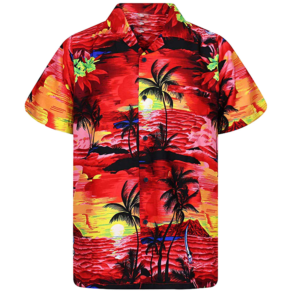 Mannen Shirt Zomer Mode mannen Casual Knop Hawaii Print Beach Korte Mouw Snel Droog Top Blouse Hawaiian Shirt Heren katoen