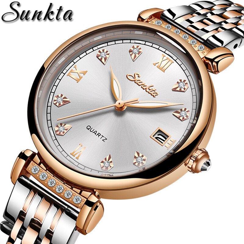 Sunkta Vrouw Horloges Rose Goud Top Luxe Horloge Vrouwen Quartz Waterdichte Vrouwen Horloge Dames Meisjes Horloge Klok