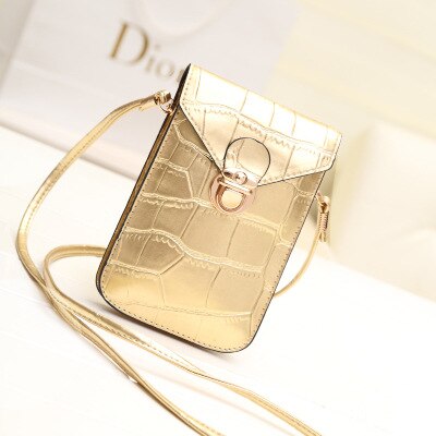 Retro mobiele telefoon mini-tassen voor dames, krokodillenleren messenger bag, zwarte clutch, handtas, schoudertas: Goud
