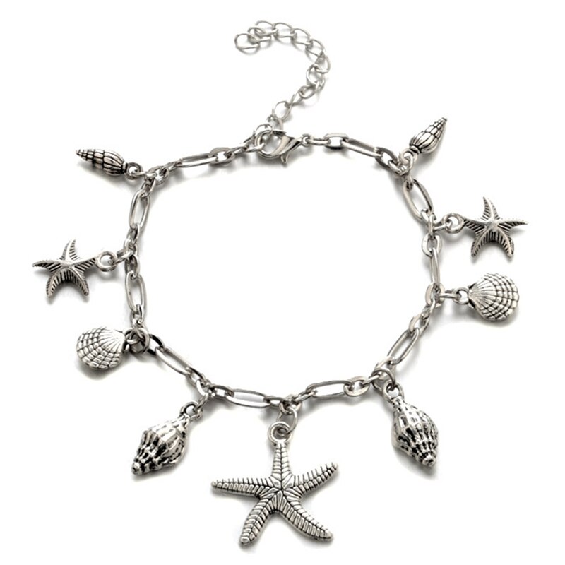 Women Ankel Bracelets Starfish Shell Charm Stainless Steel Anklets 24 Cm Vintage Foot Chain Jewelry