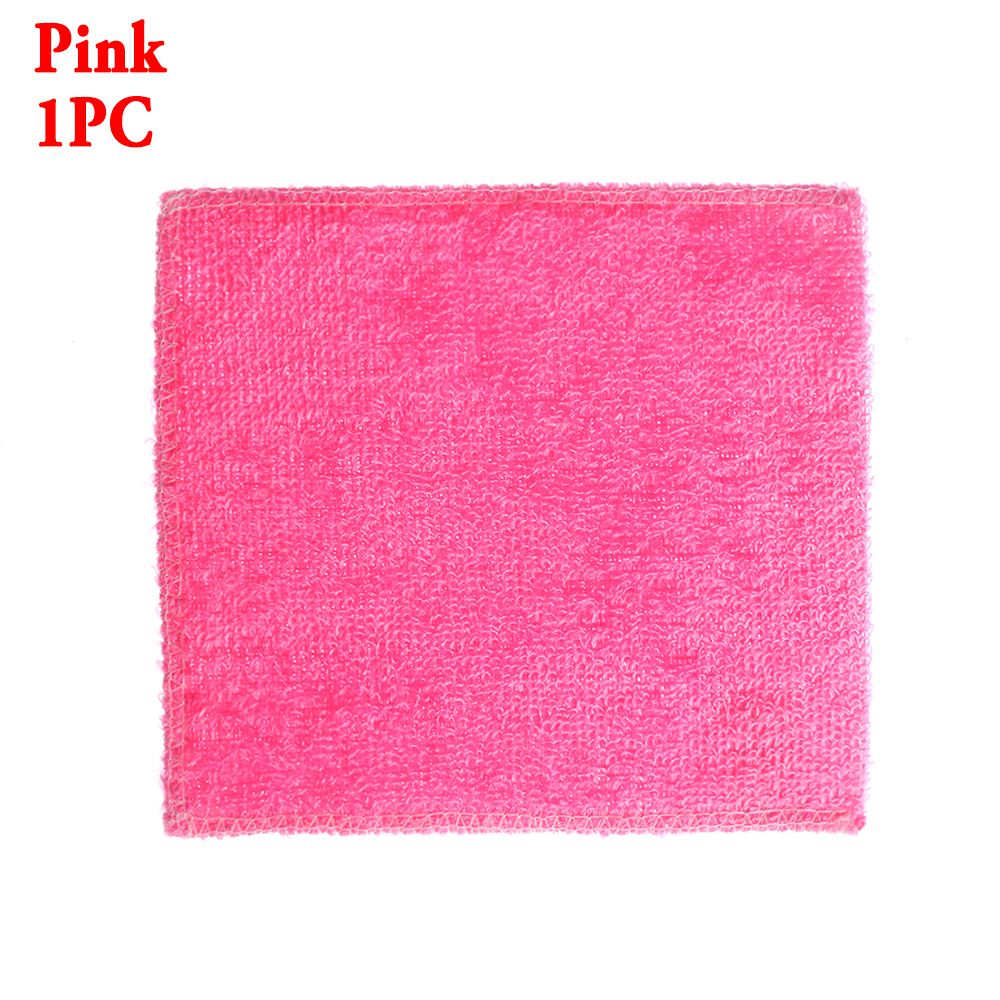 1PC Anti-grease Dish Cloth Bamboo Fiber Washing Towel Scouring Pad Kitchen Household Supplies Cleaning Rags Tools 4 Styles: Style 1-Pink