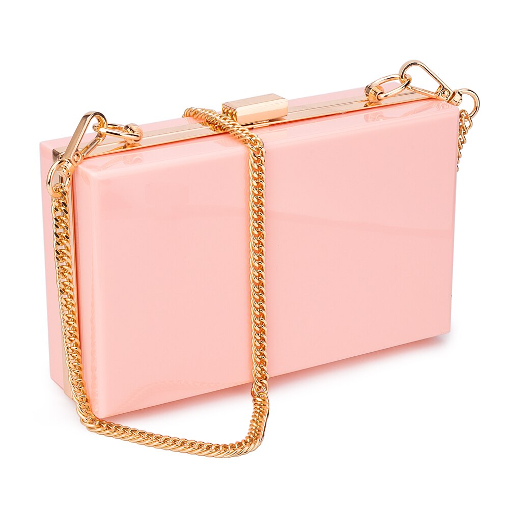 Bolso de mano transparente de acrílico para mujer, bandolera de hombro con correa de cadena extraíble, bolso cruzado para chica, de noche: Pink