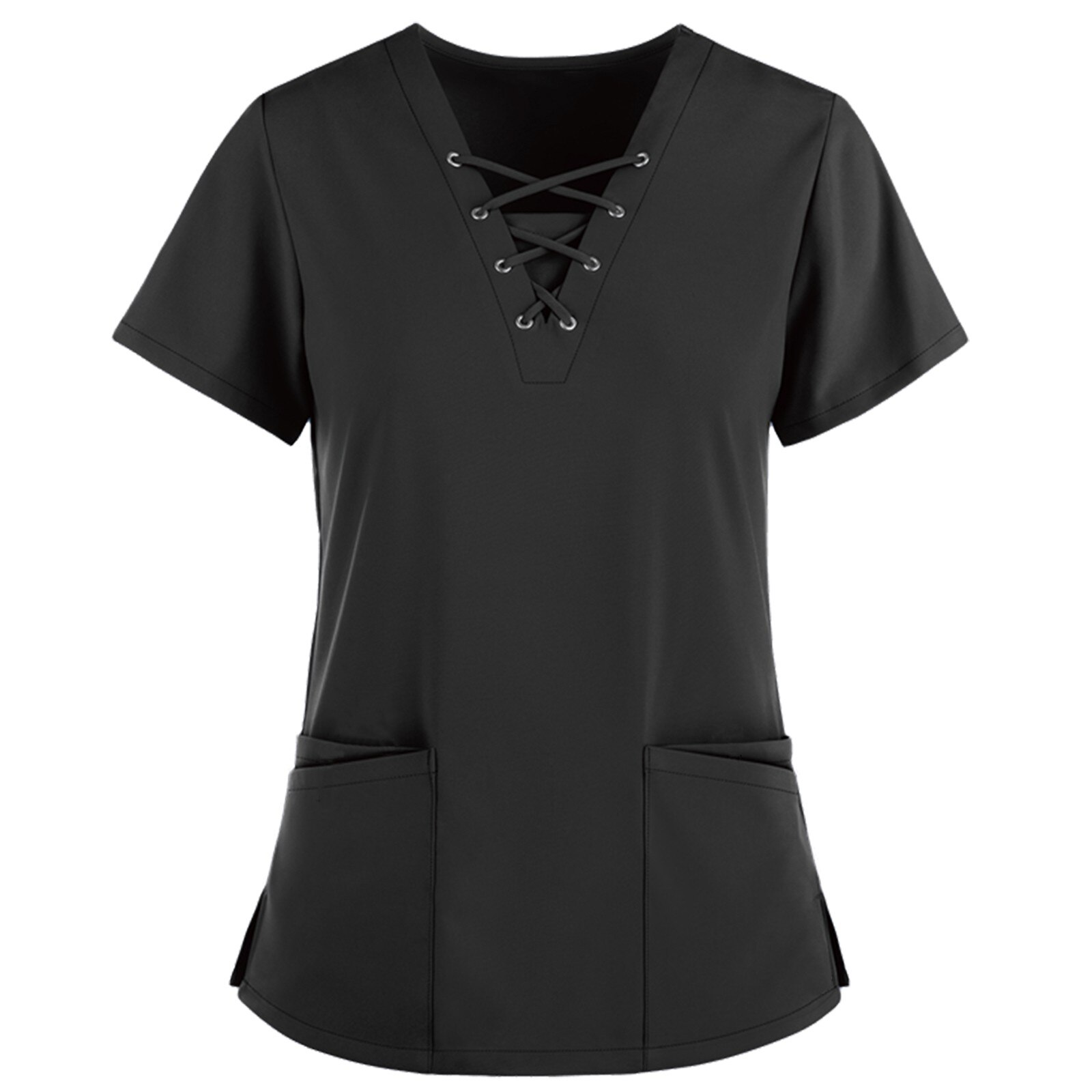 De talla grande de las mujeres manga corta con cuello en V de Tops de Color liso de uniforme de trabajo camisetas transpirable ropa de protección clínica