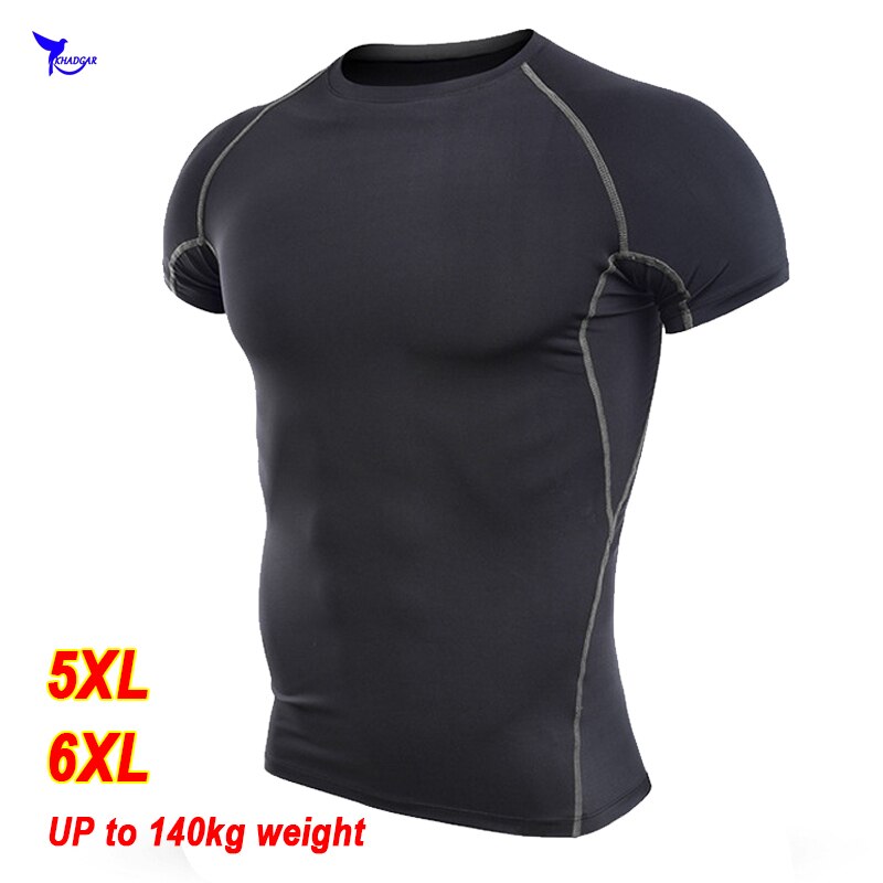 5xl/6xl plus størrelse gym fitness kompression sportsskjorte 140kg overvægtige mænd crossfit løbende t-shirt hurtigtørret jogging tøj