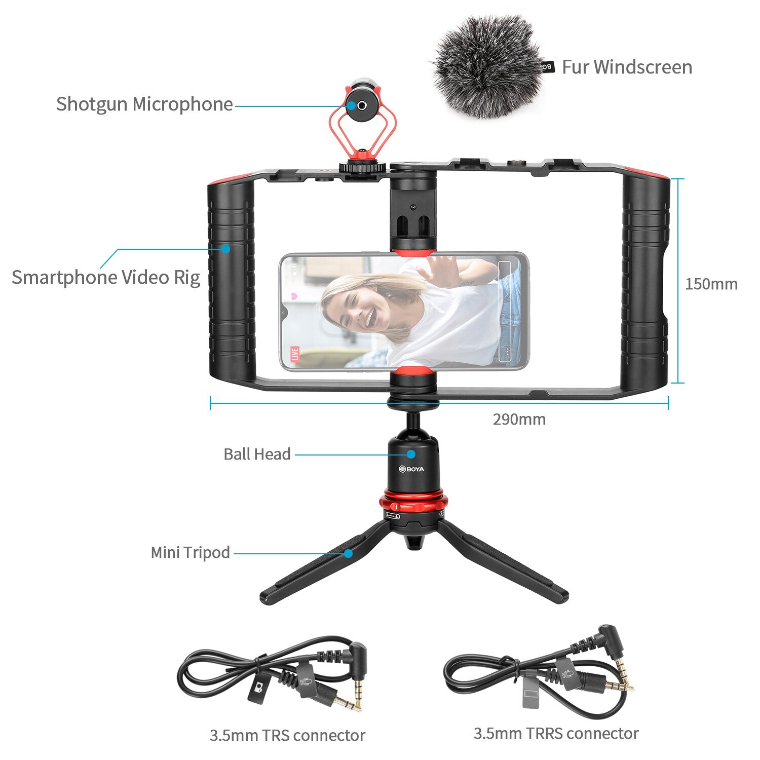 BOYA BY-VG380 all-in-one Multifunctional Smartphone Video Kit with BY-MM1 Mic for iOS Android vlogging podcasting recording