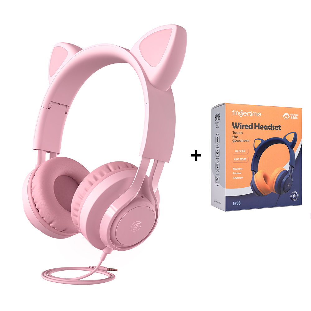 Słuchawki przewodowe ucho kota słuchawki douszne dla dziecka Kid Girls Boys 85db tryb dla dzieci ochrona słuchu słuchawki nauszne do telefonu Laptop: Pink (with box)