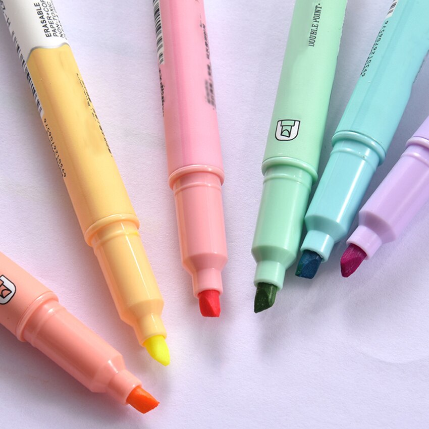 6 Stks/set Uitwisbare Double Head Markeerstiften Art Markers Markeerstift Fluorecent Pen Student Note Marker Voor Graffiti Tekening