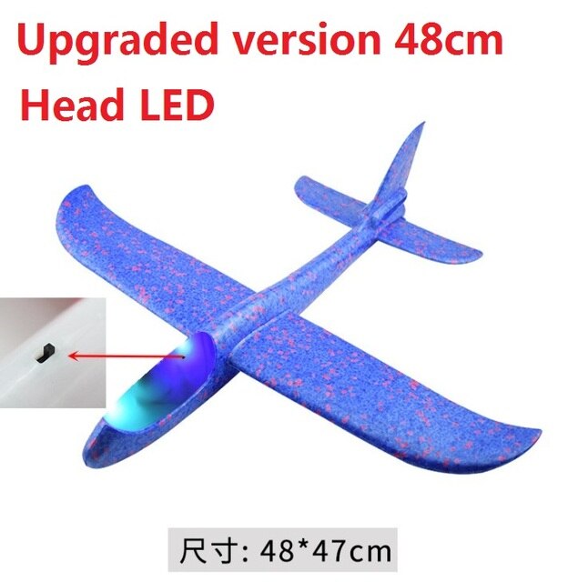 Foam Plane Glider Kids AirPlanes Led Lamps Flying Mode Inertial Aircraft Children Outdoor Hand Throwing Sports Toys: 48cm head LED blue